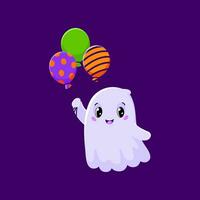 Víspera de Todos los Santos fantasma, linda kawaii abucheo con globos vector