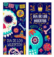 día de el muerto pancartas con azúcar calaveras modelo vector