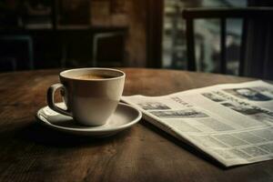 Newspaper coffee cup ceramic. Generate Ai photo