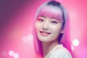 Asian girl pink. Generate Ai photo
