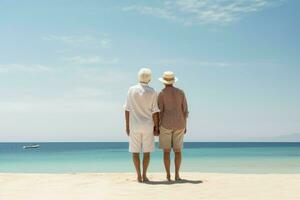 Old couple beach holiday. Generate Ai photo