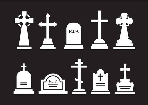 Gravestone and tombstone silhouettes isolated set
