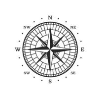 Old compass, vintage map wind rose, marine travel vector