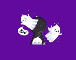 Cartoon Halloween kawaii ghosts flying keyhole vector