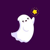 Cartoon Halloween kawaii ghost captures the star vector