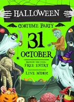 Halloween costume party flyer, invitation banner vector