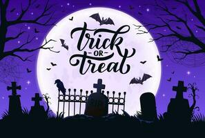 Halloween trick or treat banner, cemetery night vector