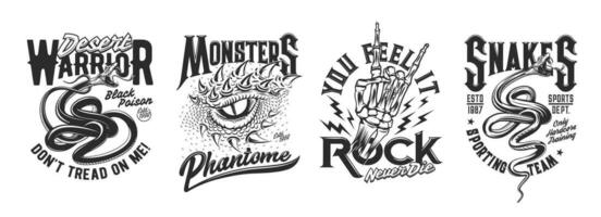 Viper, dragon and skeleton hand t-shirt print vector