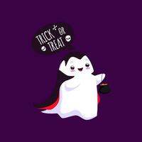 Cartoon Halloween ghost wear cute vampire costume vector