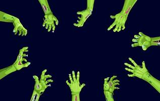 Víspera de Todos los Santos zombi manos marco de horror fiesta vector