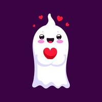 dibujos animados Víspera de Todos los Santos kawaii fantasma agarrando un corazón vector