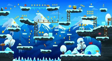 Winter game level map, vector ui background design