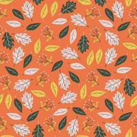 Fall background. Seamless pattern with autumn leaves and berries. Perfect for wallpaper, wrapping paper, textile, web page background, greeting cards. Bright colors flat vector illustration.