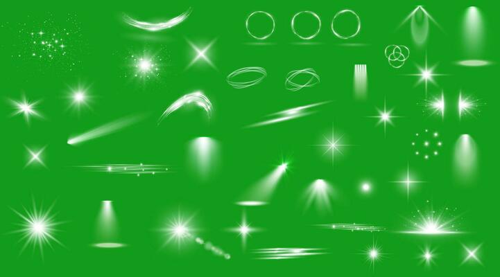 Light effect set. Glow isolated white light effect set, lens flare, explosion, glitter, dust, line, sun flash, spark and stars, spotlight, curve twirl. Sunlight, abstract special effect.