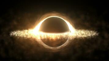 ljus svart hål i öppen Plats med spinning energi partiklar, kosmisk sfär i gul Färg lysande abstrakt bakgrund video