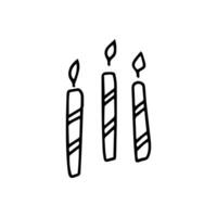 Candles for cake in doodle style on a white background. Festive concept. Hand drawn vector outline sketch icon.