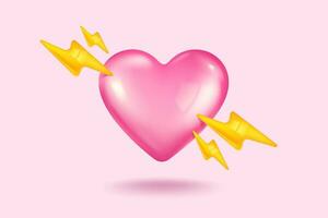 Vector icon of pink heart with lightning for Valentine's Day in realistic 3d style.