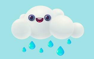 Vector illustration of white cloud with water drops in 3D style. Vector weather icon with cloud in realistic style.