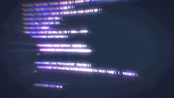 a processo do escrevendo uma digital código de uma programador dentro uma programação linguagem, brilhando cartas e números. fazer computador programas azul fundo video