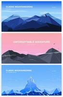 Set of horizontal background with mountains. mountaineering concept with place for text. Banner in cartoon, flat style. Colorful illustration. vector