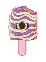 Ice cream with eye and brain filling for Halloween. Vector flat illustration in retro style. A festive Halloween snack with a psychedelic twist.