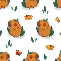 Cute capybara characters seamless pattern vector illustration