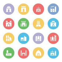 Pack of Famous Buildings Flat Circular Icons vector
