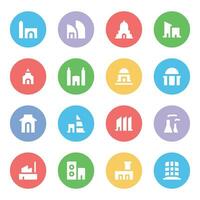 Pack of Famous Buildings Flat Circular Icons vector