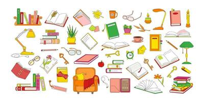 Big set of books and reading related objects vector