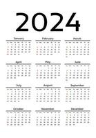 Calendar for 2024 isolated on a white background vector