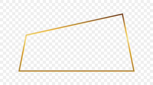 Gold glowing trapezoid shape frame isolated on background. Shiny frame with glowing effects. Vector illustration.