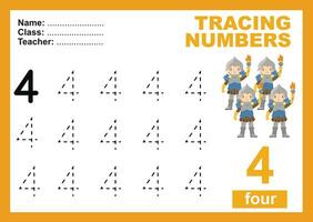 Trace and write number for children. Exercise for children to recognize the number. Educational worksheet for preschooll vector