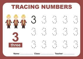 Trace and write number for children. Exercise for children to recognize the number. Educational worksheet for preschooll vector