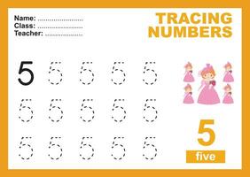 Trace and write number for children. Exercise for children to recognize the number. Educational worksheet for preschooll vector