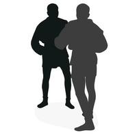 Image of silhouettes sambo athletes in sambo wrestling, combat sambo, duel, fight, fistfight, struggle, tussle, brawl, jiu jitsu. Martial art, sportsmanship vector