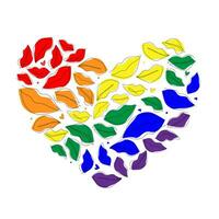 A heart in the colors of the rainbow, collected from prints of lips, kisses. Vector graphics.