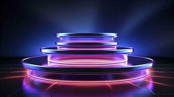 neon podium in bright psychedelic colors with backlighting. in y2k style. AI Generated photo