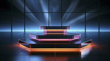 neon podium in bright psychedelic colors with backlighting. in y2k style. AI Generated photo