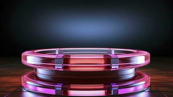 neon podium in bright psychedelic colors with backlighting. in y2k style. AI Generated photo