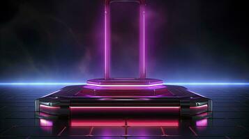 neon podium in bright psychedelic colors with backlighting. in y2k style. AI Generated photo