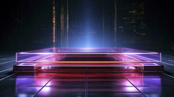 neon podium in bright psychedelic colors with backlighting. in y2k style. AI Generated photo