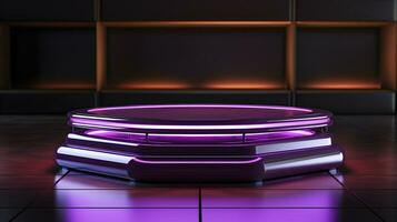 neon podium in bright psychedelic colors with backlighting. in y2k style. AI Generated photo