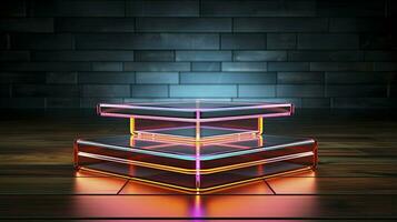neon podium in bright psychedelic colors with backlighting. in y2k style. AI Generated photo
