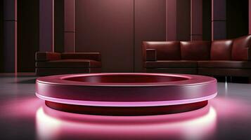 neon podium in bright psychedelic colors with backlighting. in y2k style. AI Generated photo