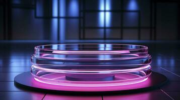neon podium in bright psychedelic colors with backlighting. in y2k style. AI Generated photo