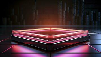 neon podium in bright psychedelic colors with backlighting. in y2k style. AI Generated photo