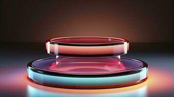neon podium in bright psychedelic colors with backlighting. in y2k style. AI Generated photo