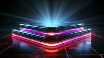 neon podium in bright psychedelic colors with backlighting. in y2k style. AI Generated photo