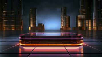neon podium in bright psychedelic colors with backlighting. in y2k style. AI Generated photo