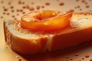 peach toast, macro shot of a fresh breakfast with Dripping Honey, AI Generated photo